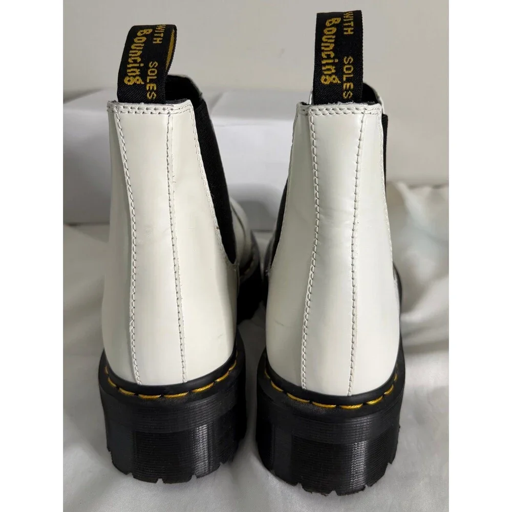 Doc Martens 2976 Chelsea Platform Boots Quad Smooth White Leather Men US Size 12